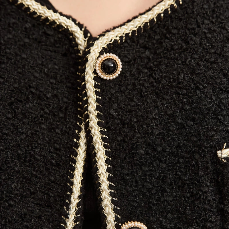 elegant crewneck beaded buckle jacket, view 8 - MRSLM