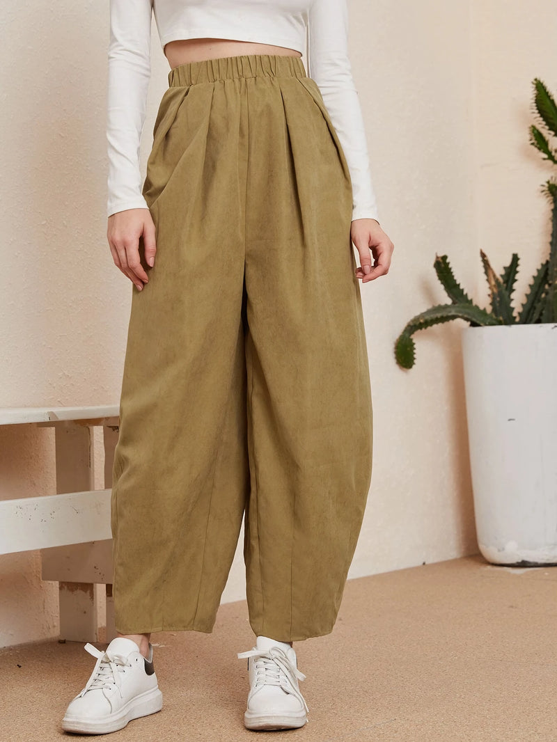 high-waist cotton casual trousers, view 2 - MRSLM