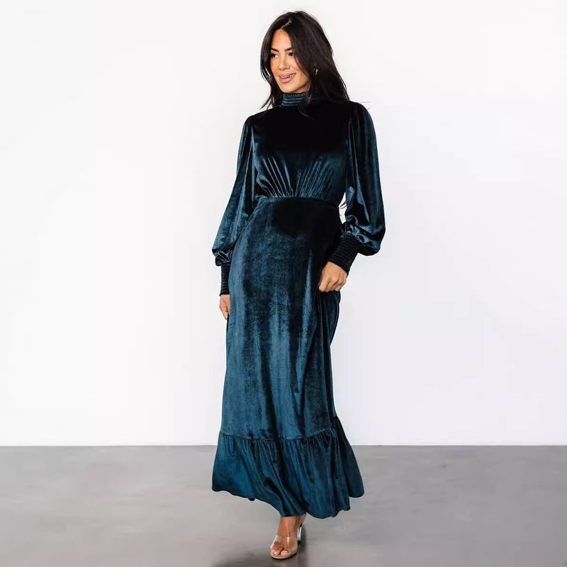 half turtleneck velvet dress, view 2 - MRSLM