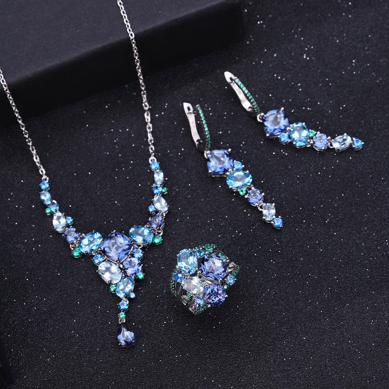 S925 silver natural topaz pendant necklace - MRSLM