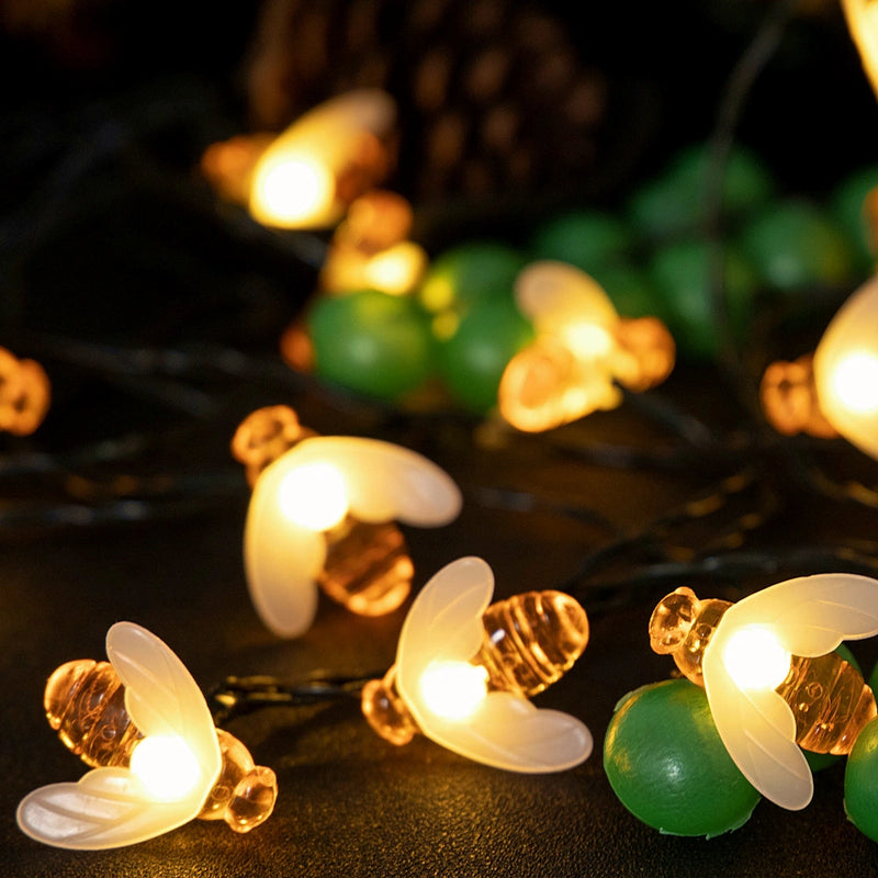 solar-powered honey bee string lights, view 6 - MRSLM