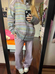 rainbow striped zip cardigan, view 6 - MRSLM