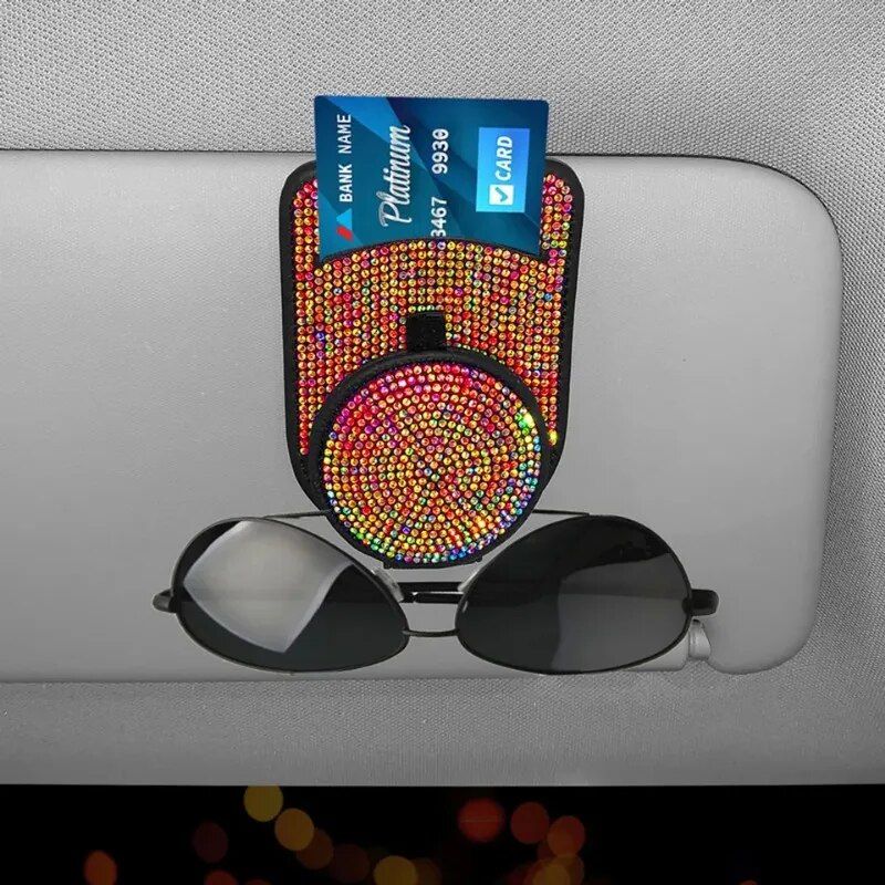 leather bling sunglass card holder for car visor, view 10 - MRSLM