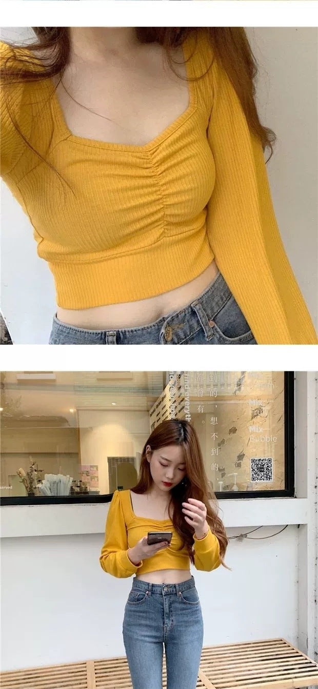 cropped high waist puff sleeve shirt, view 10 - MRSLM