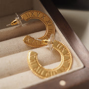 gold-tone roman numeral ring earrings, view 3 - MRSLM