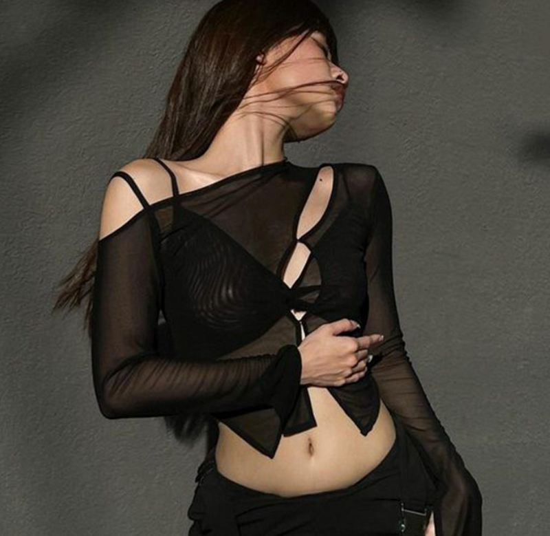 off-shoulder hollow-out flared sleeve top, view 10 - MRSLM
