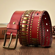 Punk rivet studded leather belt, view 7 - MRSLM
