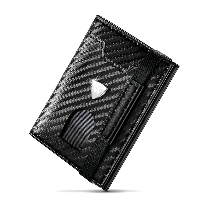 slim carbon leather RFID wallet, view 2 - MRSLM