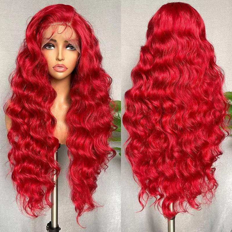 red long curly lace wig, view 2 - MRSLM