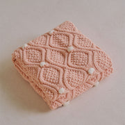 chunky knit blanket with pompons, view 2 - MRSLM