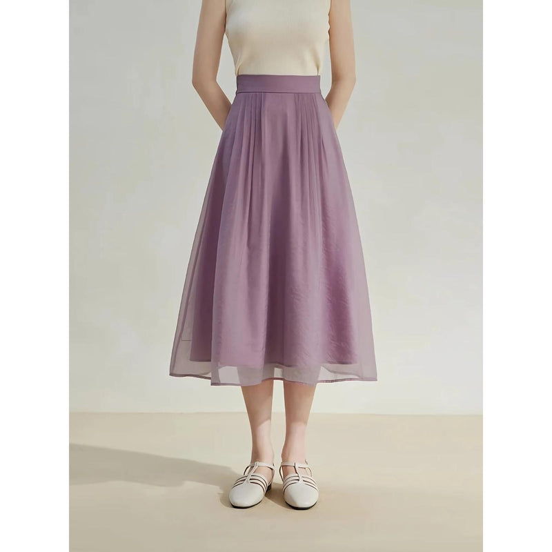 Elegant High-Waist A-Line Mid-Calf Skirt for Women