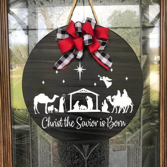 Christmas wooden board garland door decoration, view 3 - MRSLM
