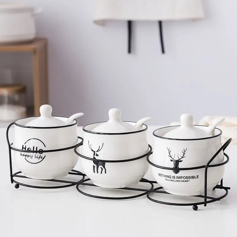 Ceramic spice jar set with spoon and lid, view 5 - MRSLM