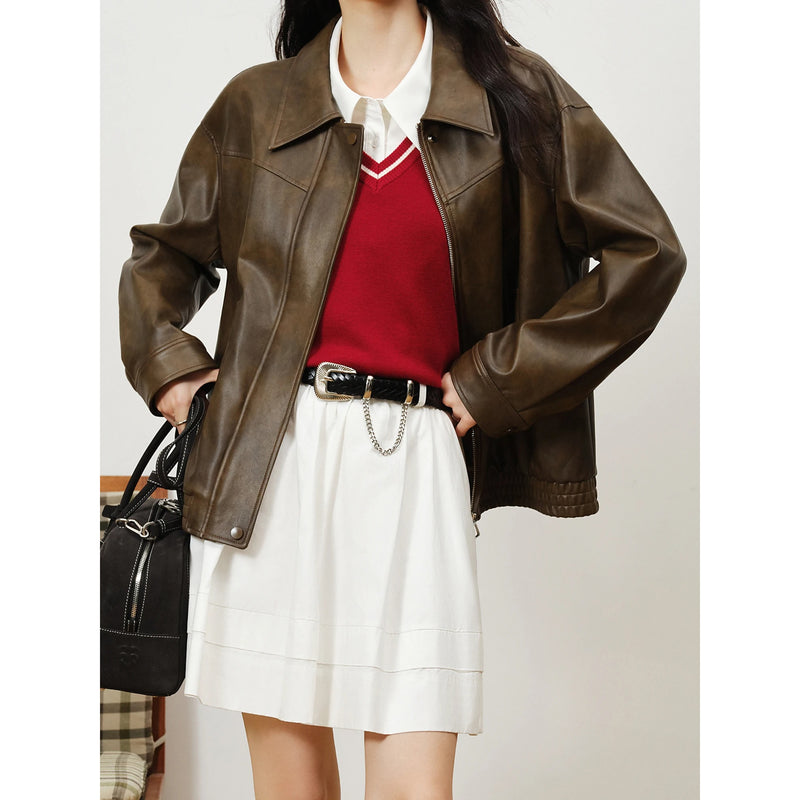 retro faux leather jacket for women, view 6 - MRSLM