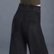 High waist wide-leg stretch denim pants, view 3 - MRSLM