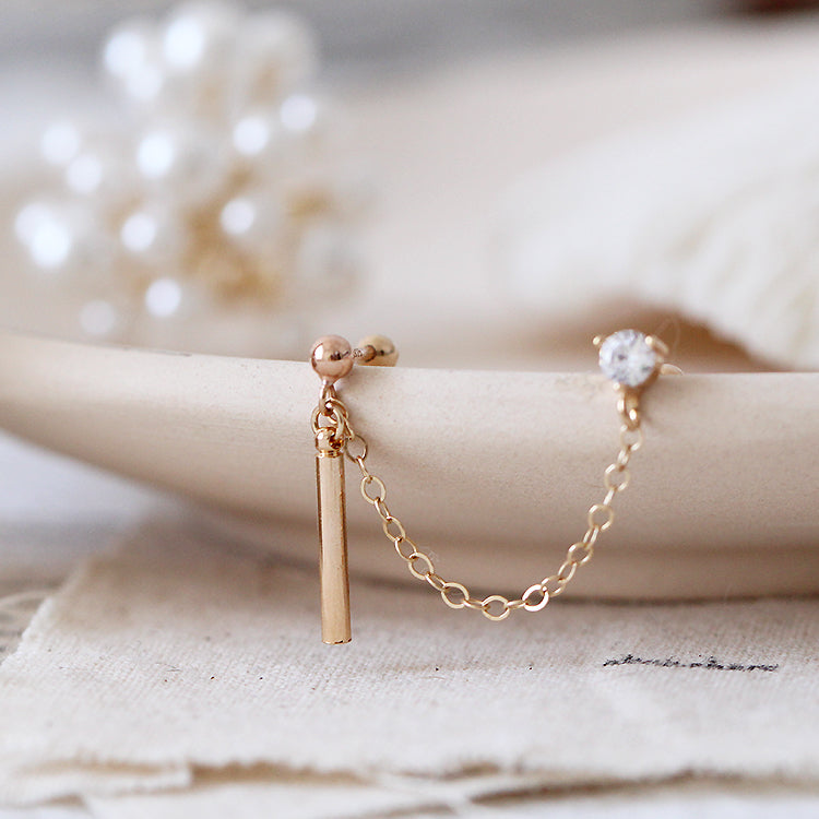 gold-plated silver star pearl chain stud earring, view 4 - MRSLM