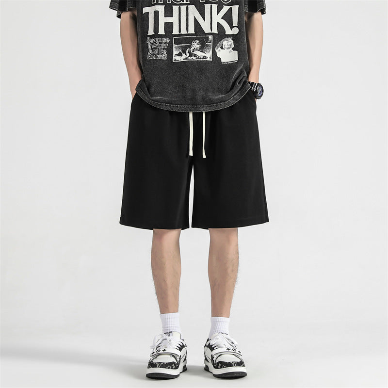 men's solid color casual cotton shorts, view 3 - MRSLM
