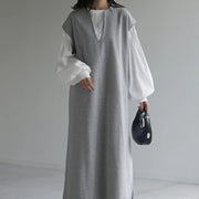 women's loose V-neck autumn winter dress, view 2 - MRSLM