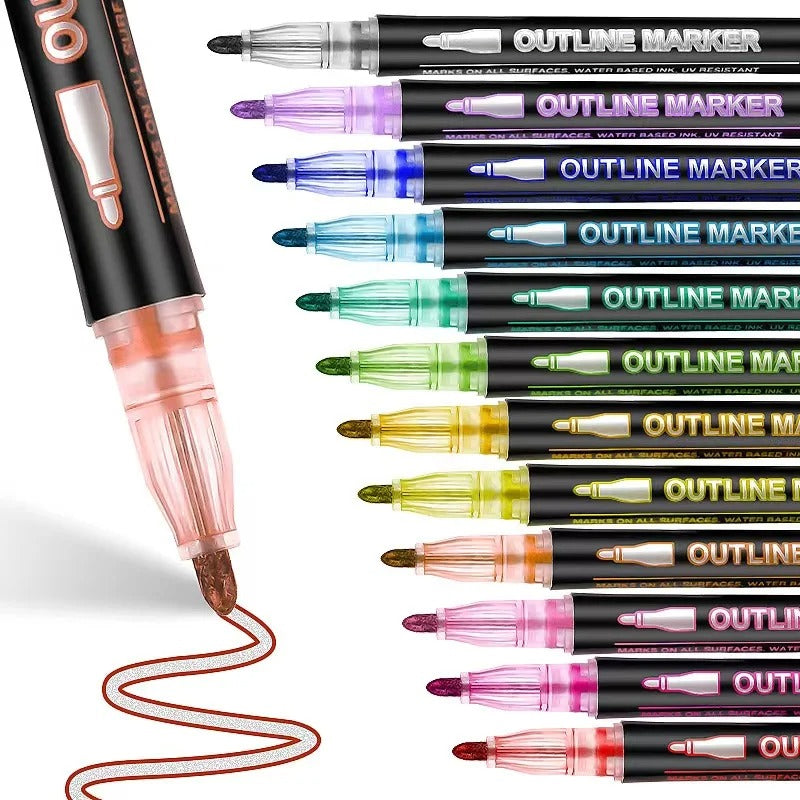 24 color double line contour pen set, view 3 - MRSLM