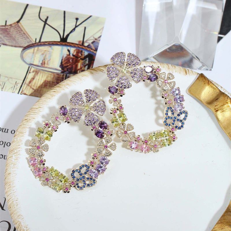 3D butterfly flower zircon earrings, view 3 - MRSLM
