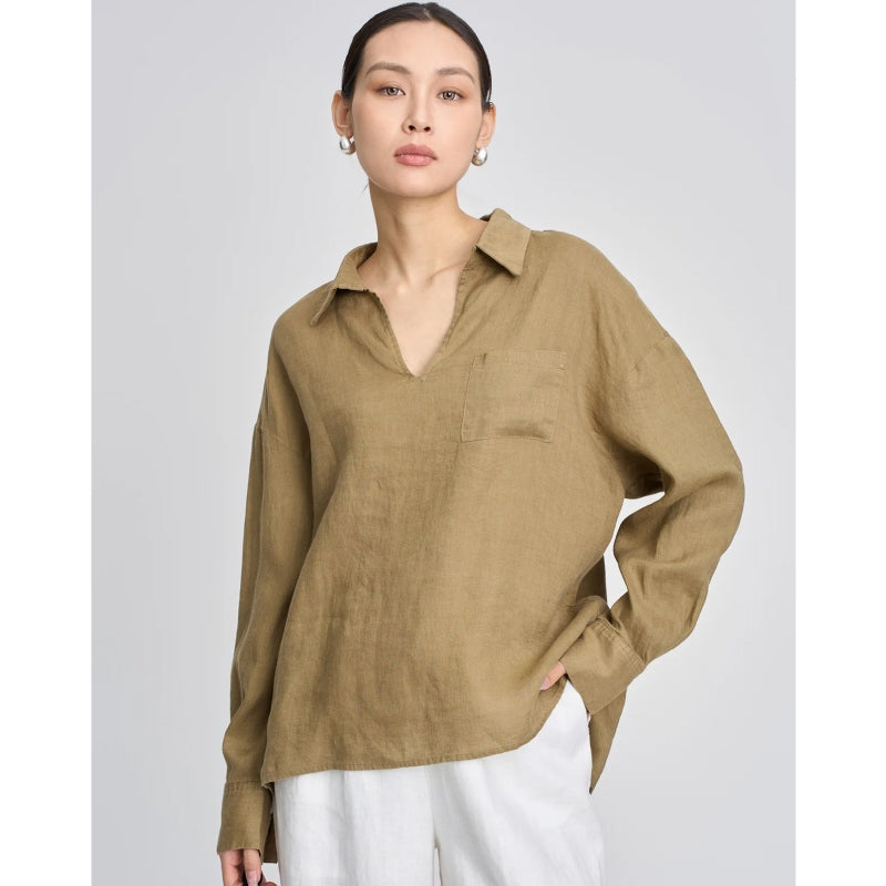 Linen V-neck shirt, view 8 - MRSLM
