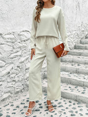 plaid long sleeve lace-up top and pants set, view 6 - MRSLM