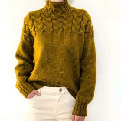 cable woven high collar sweater, view 16 - MRSLM