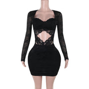 black lace long sleeve dress, view 6 - MRSLM