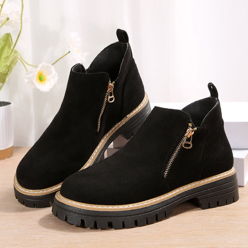 Women's suede chunky side-zip ankle boots, view 6 - MRSLM