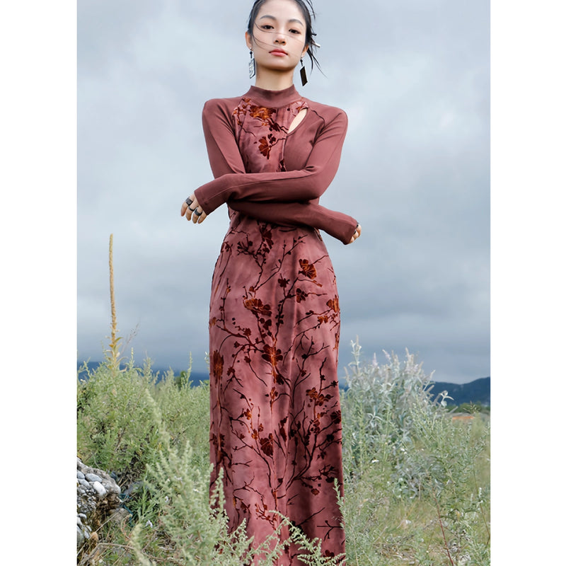 elegant autumn tie-dye knitted dress, view 5 - MRSLM