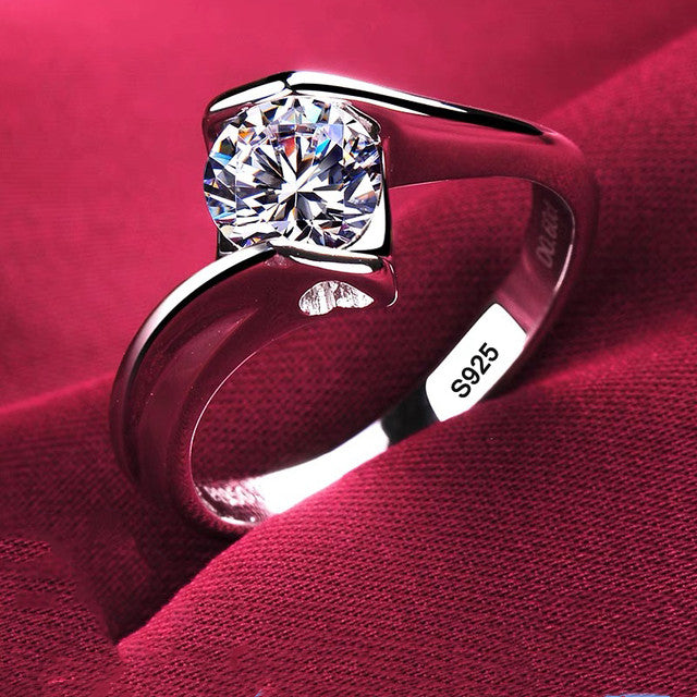 silver-plated round cut zircon ring, view 5 - MRSLM
