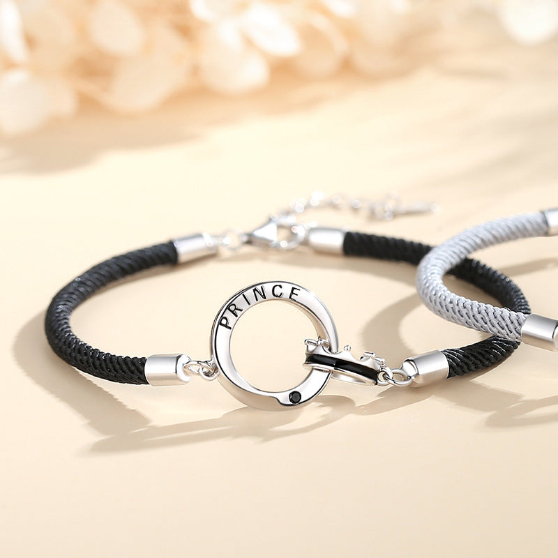 double ring couple bracelet sterling silver, view 3 - MRSLM