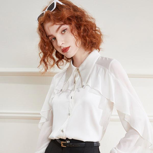 pearl collar chiffon shirt - MRSLM