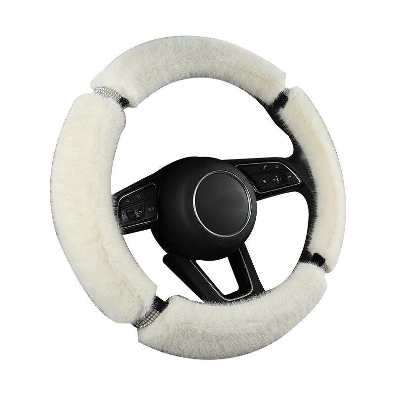 Luxury Anti-Slip Suede Fur Diamond Steering Wheel Cover