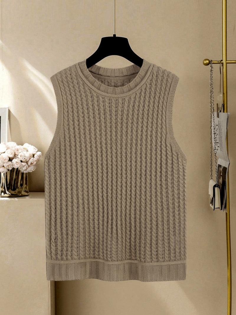 Women's sleeveless cable knit sweater vest, view 5 - MRSLM