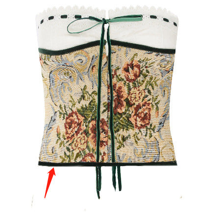 cotton embroidered lace-up tube top, view 4 - MRSLM