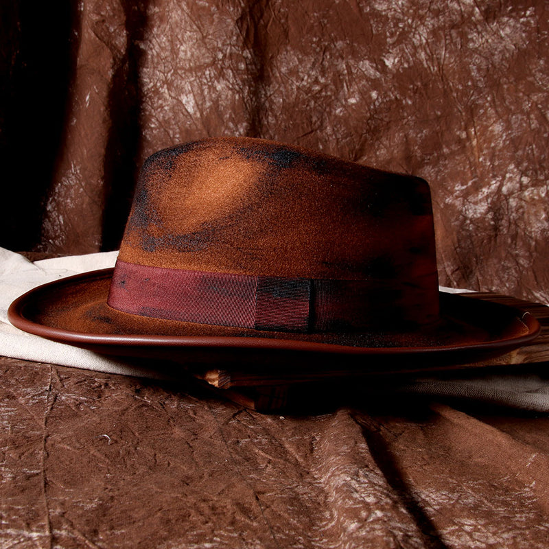cotton wide-brim fedora hat, view 3 - MRSLM