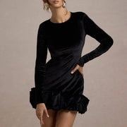 Women's velvet pleated long-sleeve dress, view 4 - MRSLM