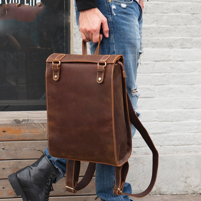 men's first layer cowhide leather backpack, view 4 - MRSLM