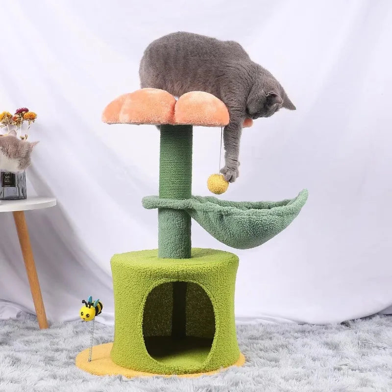 flower tree cat tower with hammock bed, view 4 - MRSLM