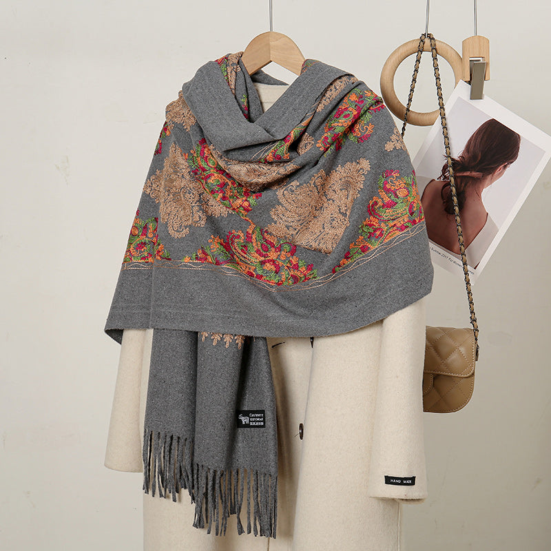 cashmere floral scarf, view 8 - MRSLM