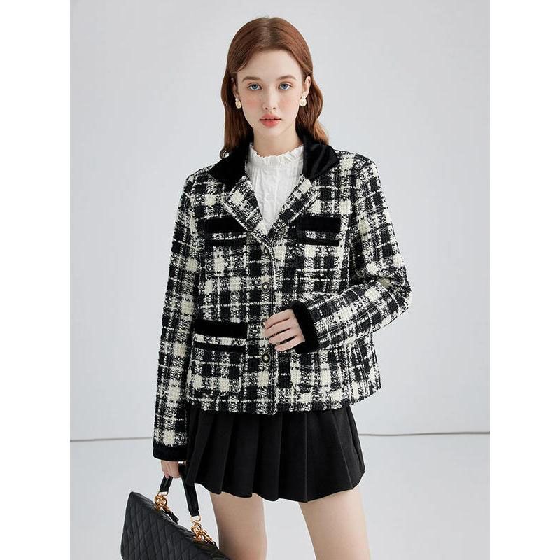Chic Plaid Contrast Women's Short Jacket