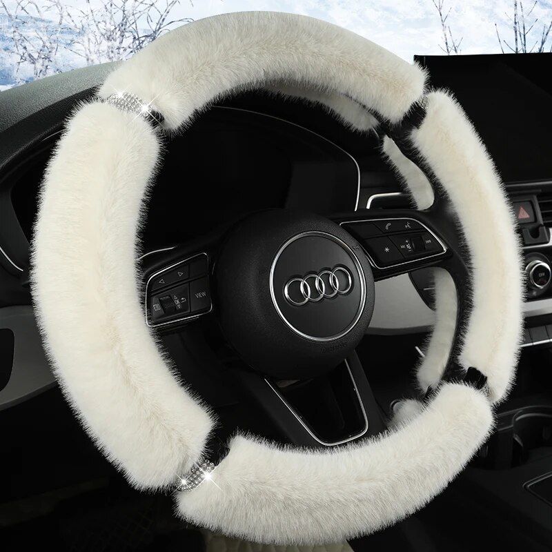 suede fur diamond steering wheel cover, view 2 - MRSLM