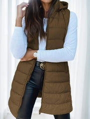 Women's long hooded puffer vest - MRSLM