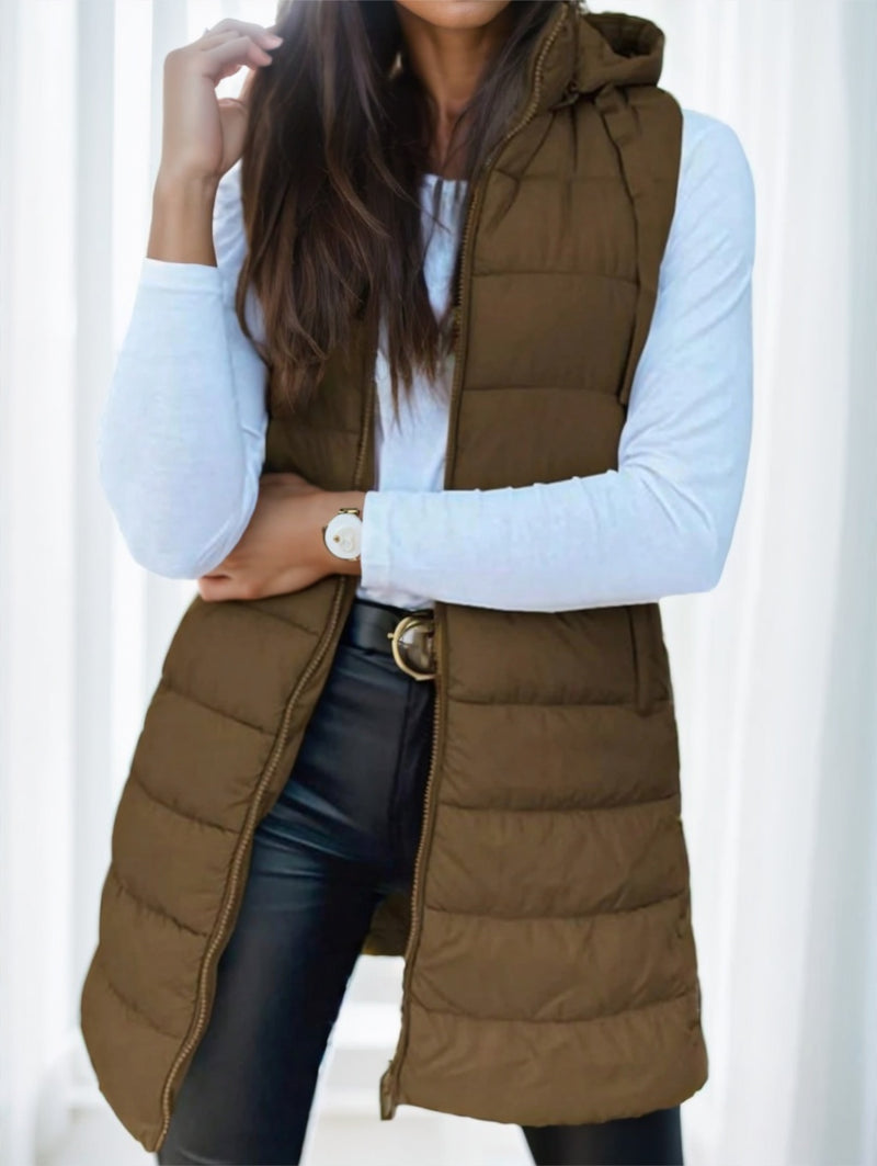 Women's long hooded puffer vest - MRSLM