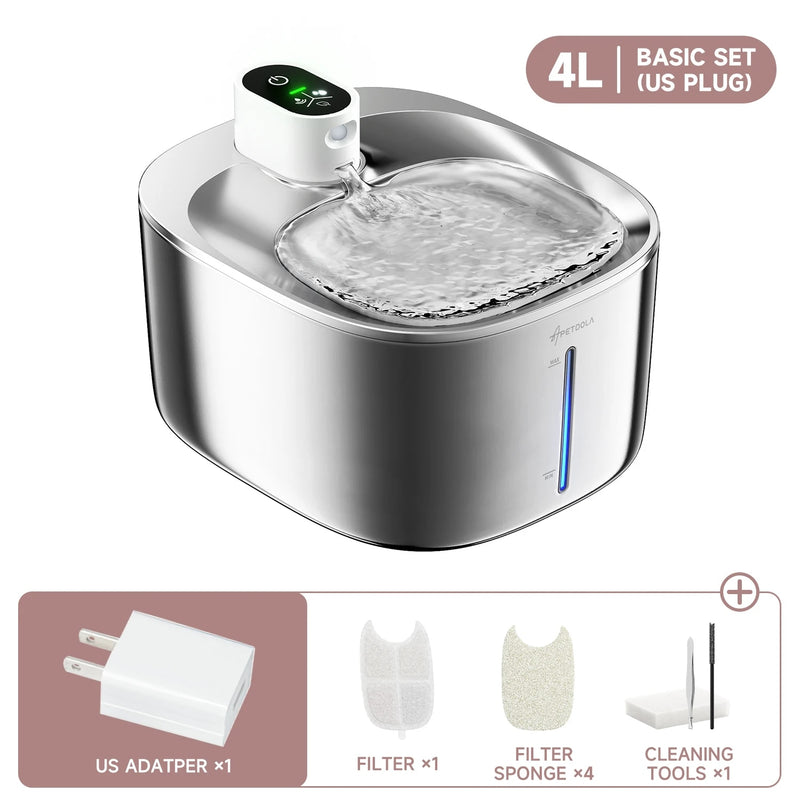 wireless stainless steel pet water fountain, view 3 - MRSLM