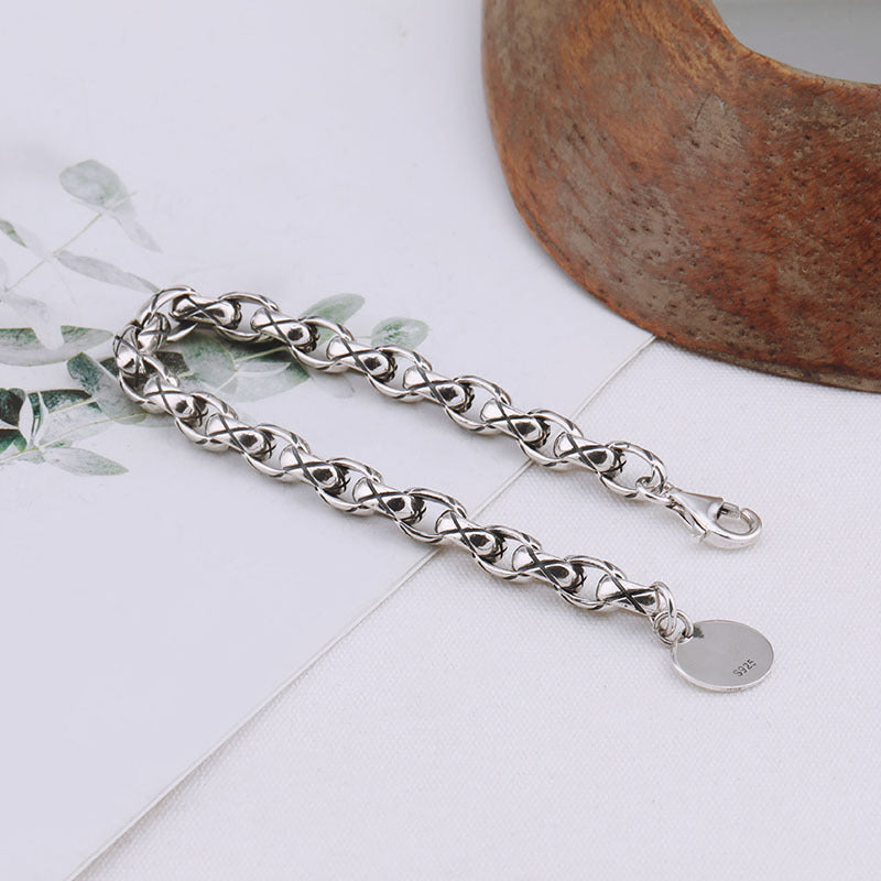 women's silver geometric bracelet, view 3 - MRSLM