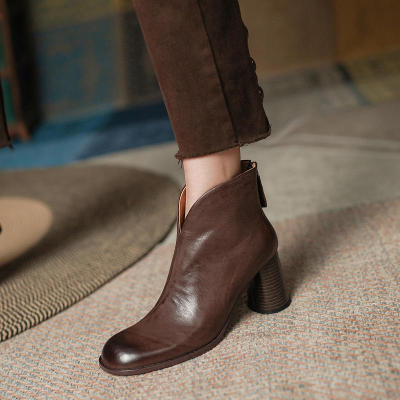 women's cowhide ankle boots buckle - MRSLM