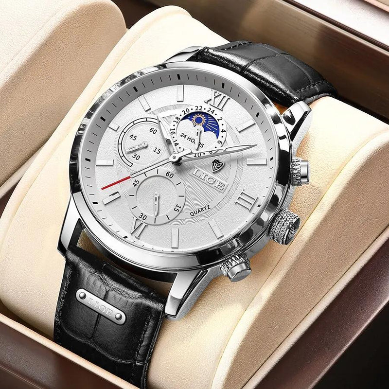 men's leather quartz watch, view 14 - MRSLM