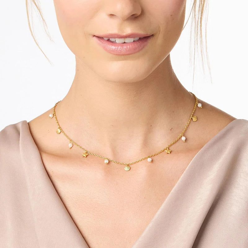 18k gold plated starfish shell necklace, view 3 - MRSLM